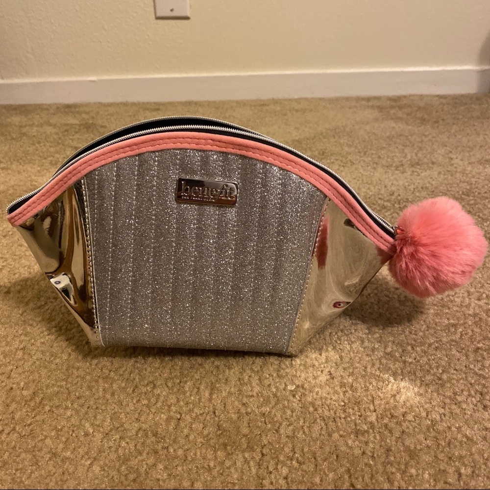 Benefit || BRAND NEW Sparkly Silver Pink Makeup Bag